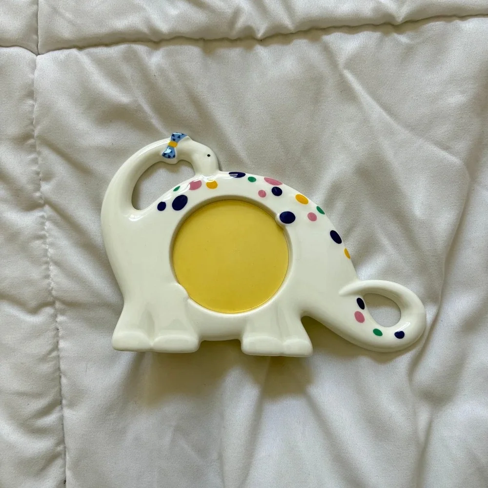 Vintage Mikasa Bone China Dinosaur Picture Frame Dinos Pal Polka Dot White Japan